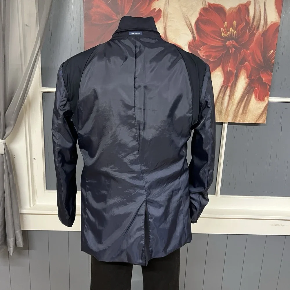 Stafford Blazer Jacket Sport Coat Mens 44R‎ Polyester Blend Stretch Dark Navy